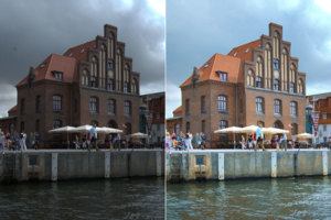 Wismar Hafen (Links das Original)