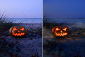 Halloween Kürbis (Links das Original)