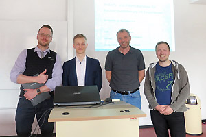 v. l. Prof. Dr.-Ing. Matthias Wißotzki, Philipp Schweers, Prof. Dr.-Ing. Kurt Sandkuhl und Jonas Flint<br>© Foto Lysanne Buckatz